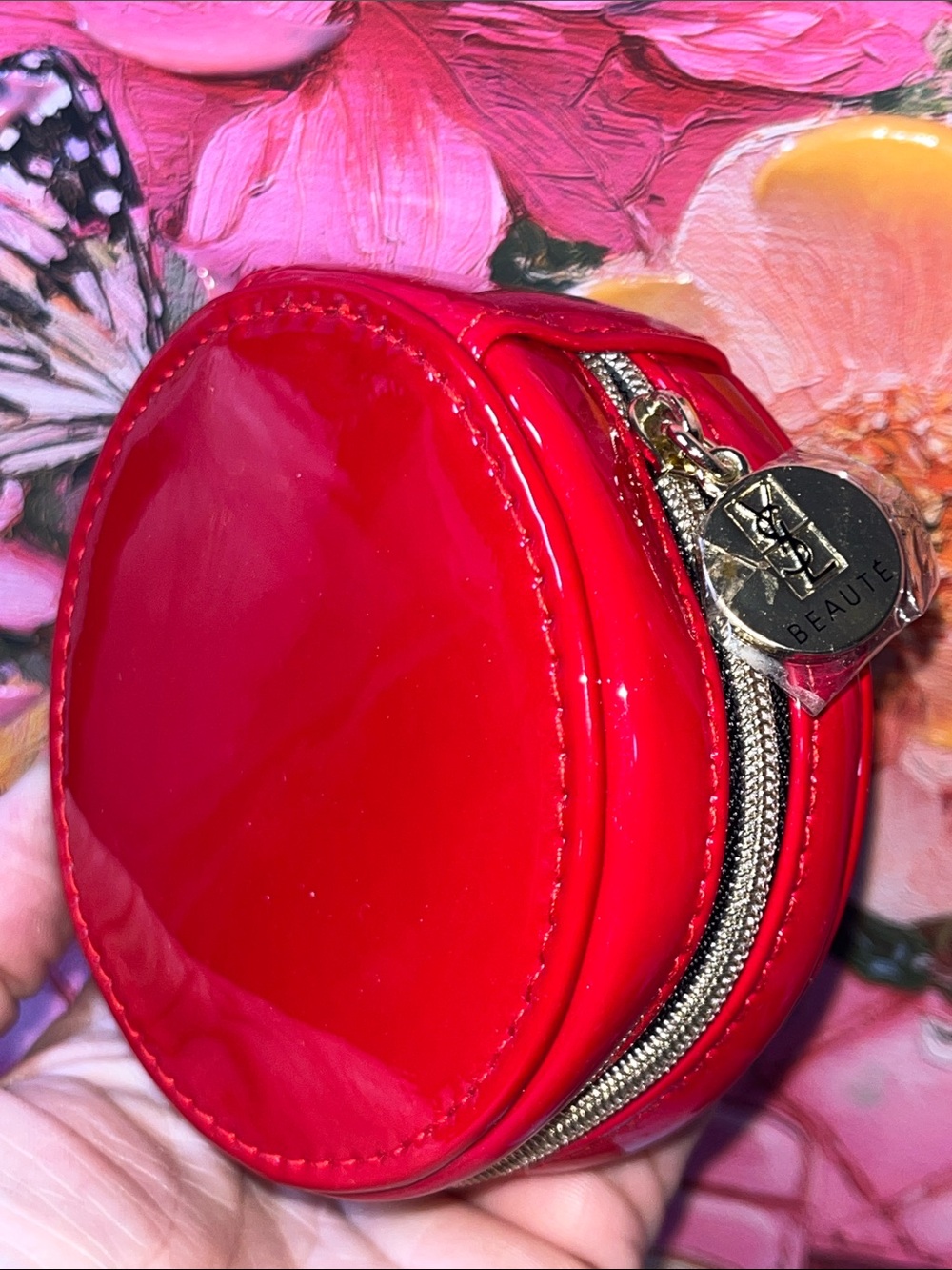 YSL -Beauty - 4” Red Round Cosmetic Pouch